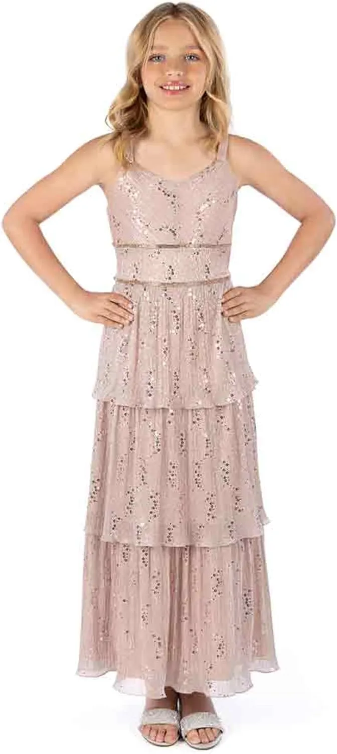 Speechless Girls' Sleeveless Sequin Patterned V Neck Tiered Maxi Dress