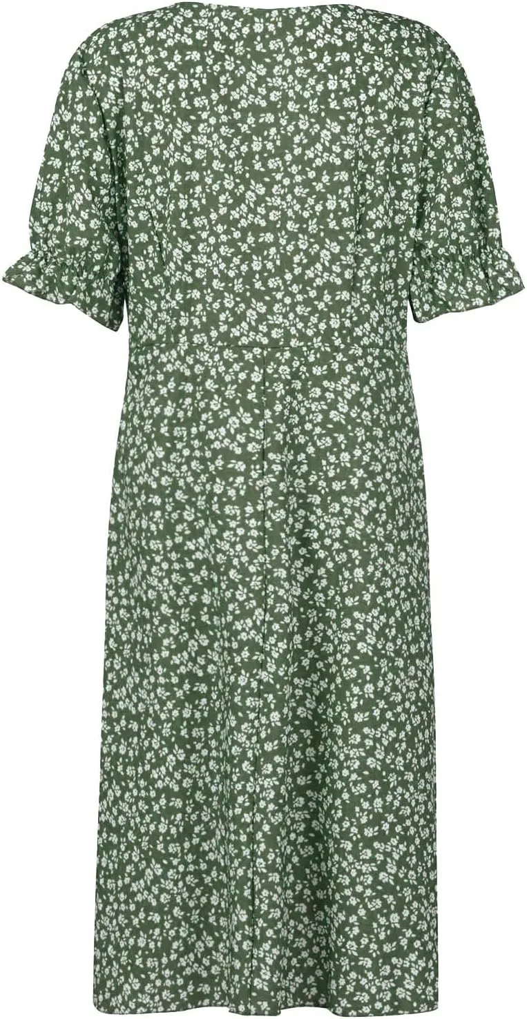 Spring Dresses for Women 2025 Fashion Floral Print V Neck 3/4 Sleeve Dress High Waist Boho Dresses Wrap Maxi Dress