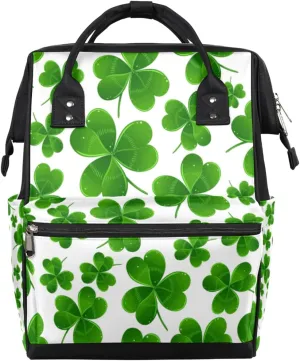 St. Patrick's Day Clover Diaper Bag Tote Large Capacity Waterproof with Adjustable Shoulder Strap and Pram Straps Mommy Bag for Hospital Beach Weekender Travel