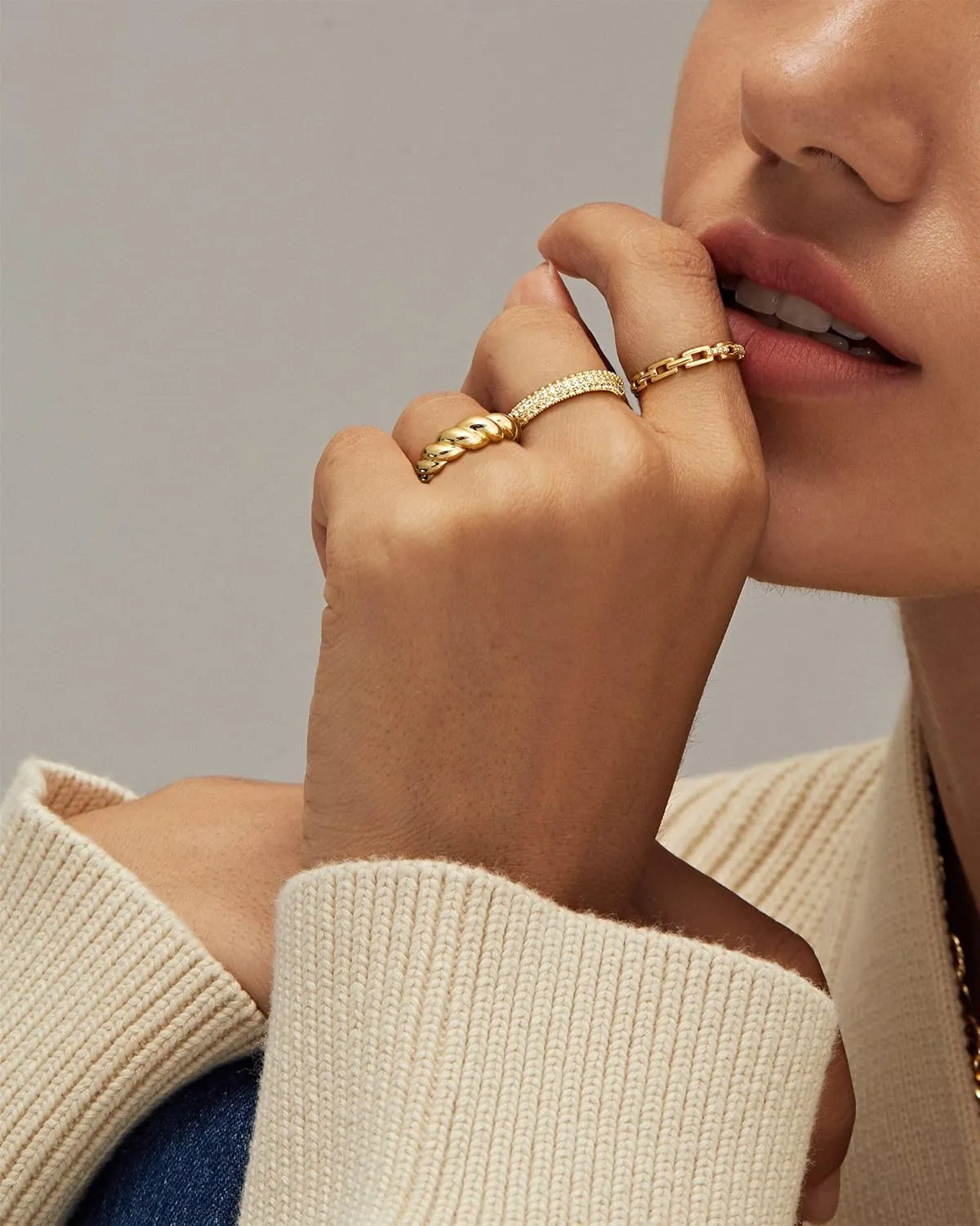 Stackable Gold Rings for Women Non Tarnish Trendy Dainty 14K Chunky Stacking CZ Band Rings Sets Statement Thumb Ring Stack Unique Jewelry Gift/Size 6-10