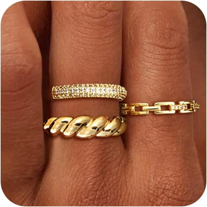 Stackable Gold Rings for Women Non Tarnish Trendy Dainty 14K Chunky Stacking CZ Band Rings Sets Statement Thumb Ring Stack Unique Jewelry Gift/Size 6-10