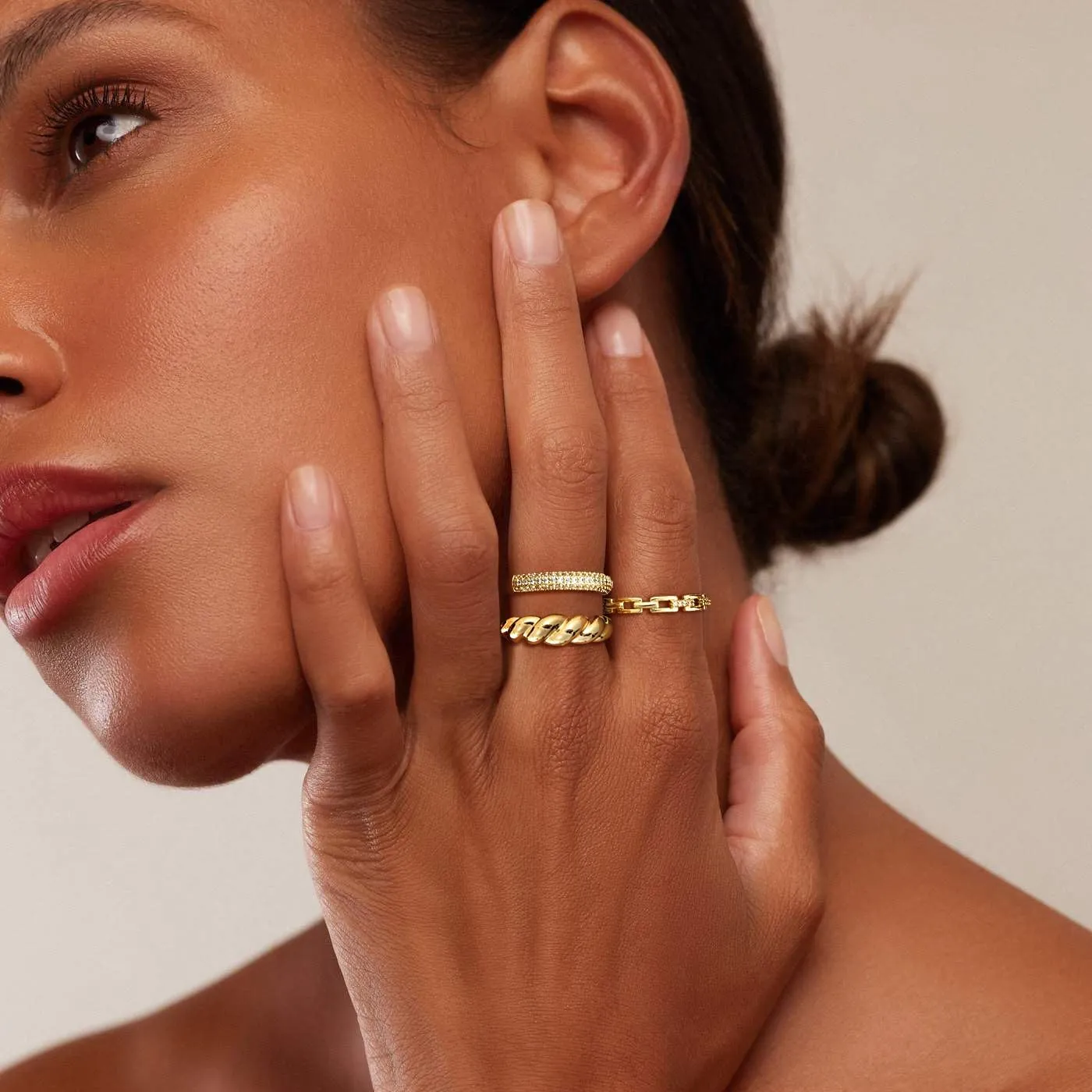 Stackable Gold Rings for Women Non Tarnish Trendy Dainty 14K Chunky Stacking CZ Band Rings Sets Statement Thumb Ring Stack Unique Jewelry Gift/Size 6-10