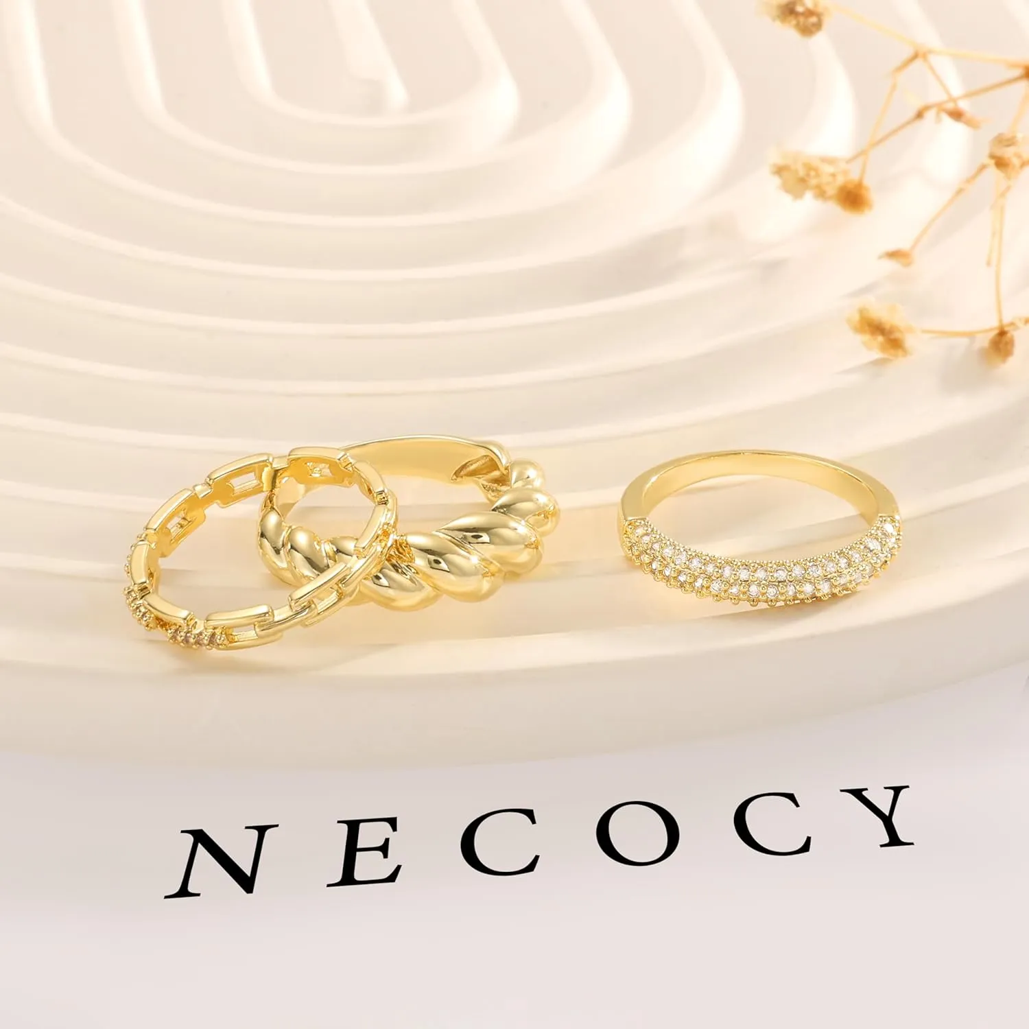 Stackable Gold Rings for Women Non Tarnish Trendy Dainty 14K Chunky Stacking CZ Band Rings Sets Statement Thumb Ring Stack Unique Jewelry Gift/Size 6-10