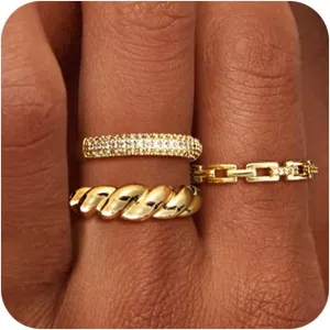 Stackable Gold Rings for Women Non Tarnish Trendy Dainty 14K Chunky Stacking CZ Band Rings Sets Statement Thumb Ring Stack Unique Jewelry Gift/Size 6-10