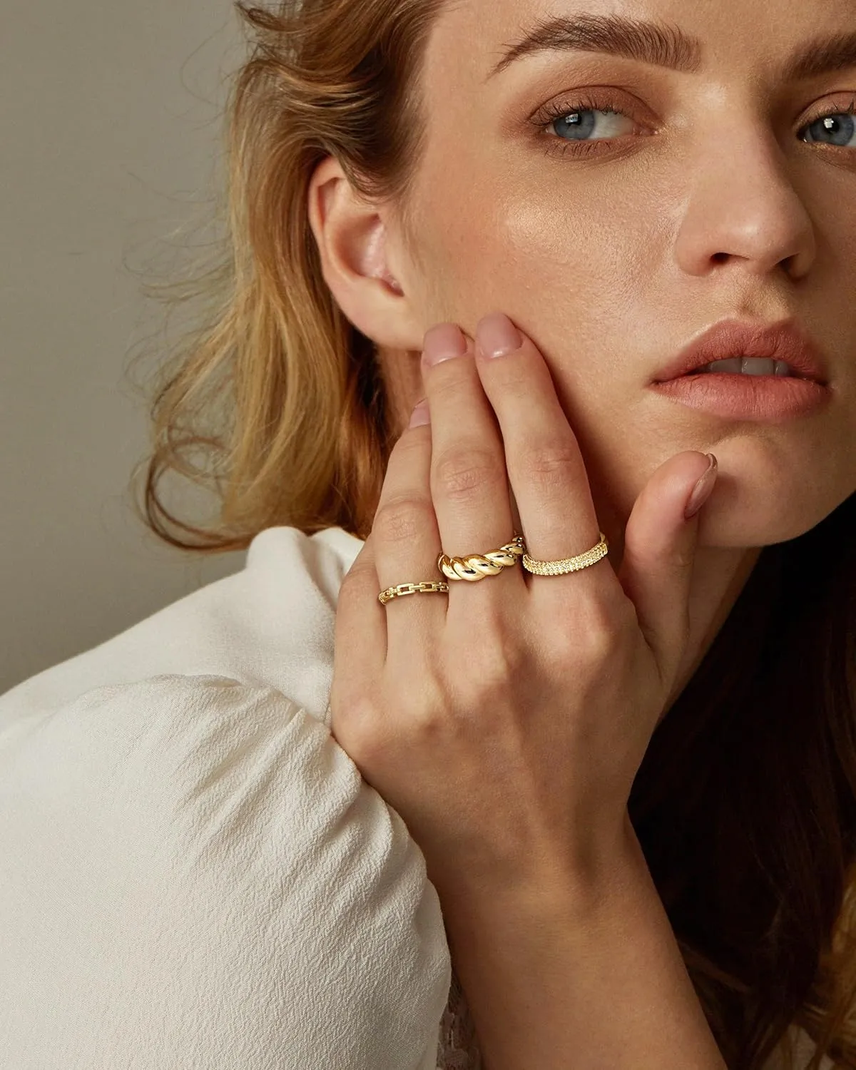 Stackable Gold Rings for Women Non Tarnish Trendy Dainty 14K Chunky Stacking CZ Band Rings Sets Statement Thumb Ring Stack Unique Jewelry Gift/Size 6-10