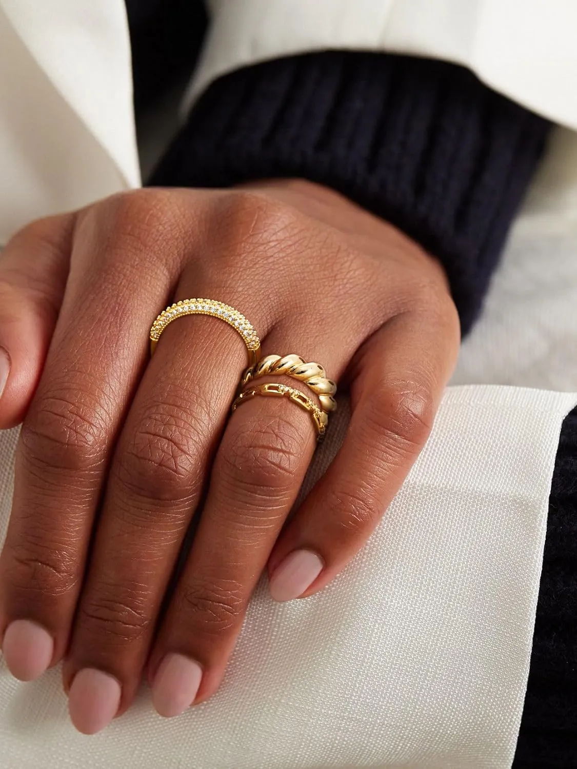 Stackable Gold Rings for Women Non Tarnish Trendy Dainty 14K Chunky Stacking CZ Band Rings Sets Statement Thumb Ring Stack Unique Jewelry Gift/Size 6-10
