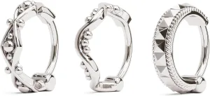 Sterling Silver Geometric Cartilage Hoops Set of 3, Nostril Piercing Jewelry, Pyramic Cartilage Helix Earring, Unique Granule Nose Rings, Gift Bundle