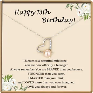 Sterling Silver Pearl Necklaces for Women, Gold/Silver Heart Necklaces for Girls, 10 13 16 21 30 40 50 60 Years old Birthday Wedding Jewelry Gifts, Single Pearl Simple Tiny Small Faux Pearl Necklaces