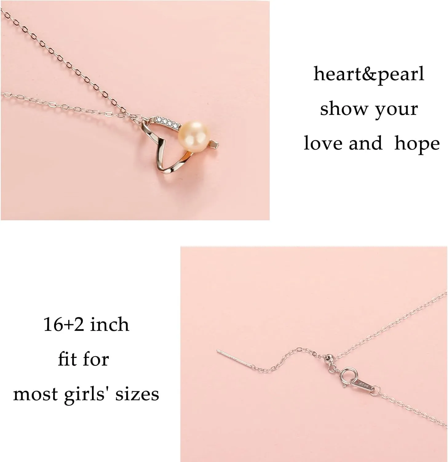 Sterling Silver Pearl Necklaces for Women, Gold/Silver Heart Necklaces for Girls, 10 13 16 21 30 40 50 60 Years old Birthday Wedding Jewelry Gifts, Single Pearl Simple Tiny Small Faux Pearl Necklaces