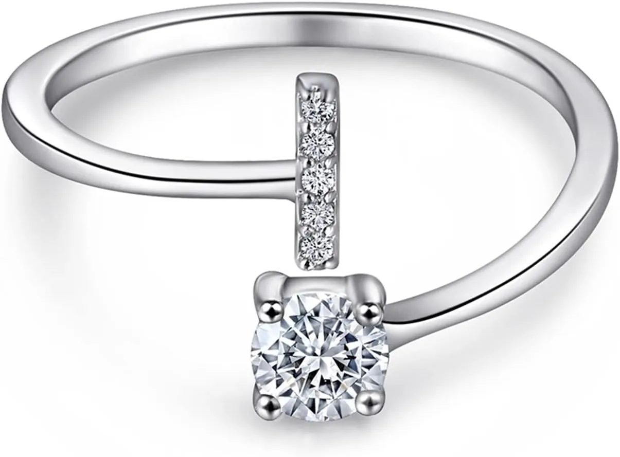 Sterling Silver Promise Rings for Her, Women Rings Letter A White Cubic Zirconia Round Shape Ring