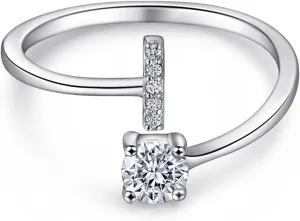 Sterling Silver Promise Rings for Her, Women Rings Letter A White Cubic Zirconia Round Shape Ring