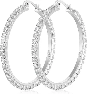 Sterling Silver Rhinestone Hoops Earrings for Women Earrings Hypoallergenic Cubic Zirconia Hoop Earring Lightweight Thin Round Hoops Jewelry Gifts 20/30/40/50/60mm
