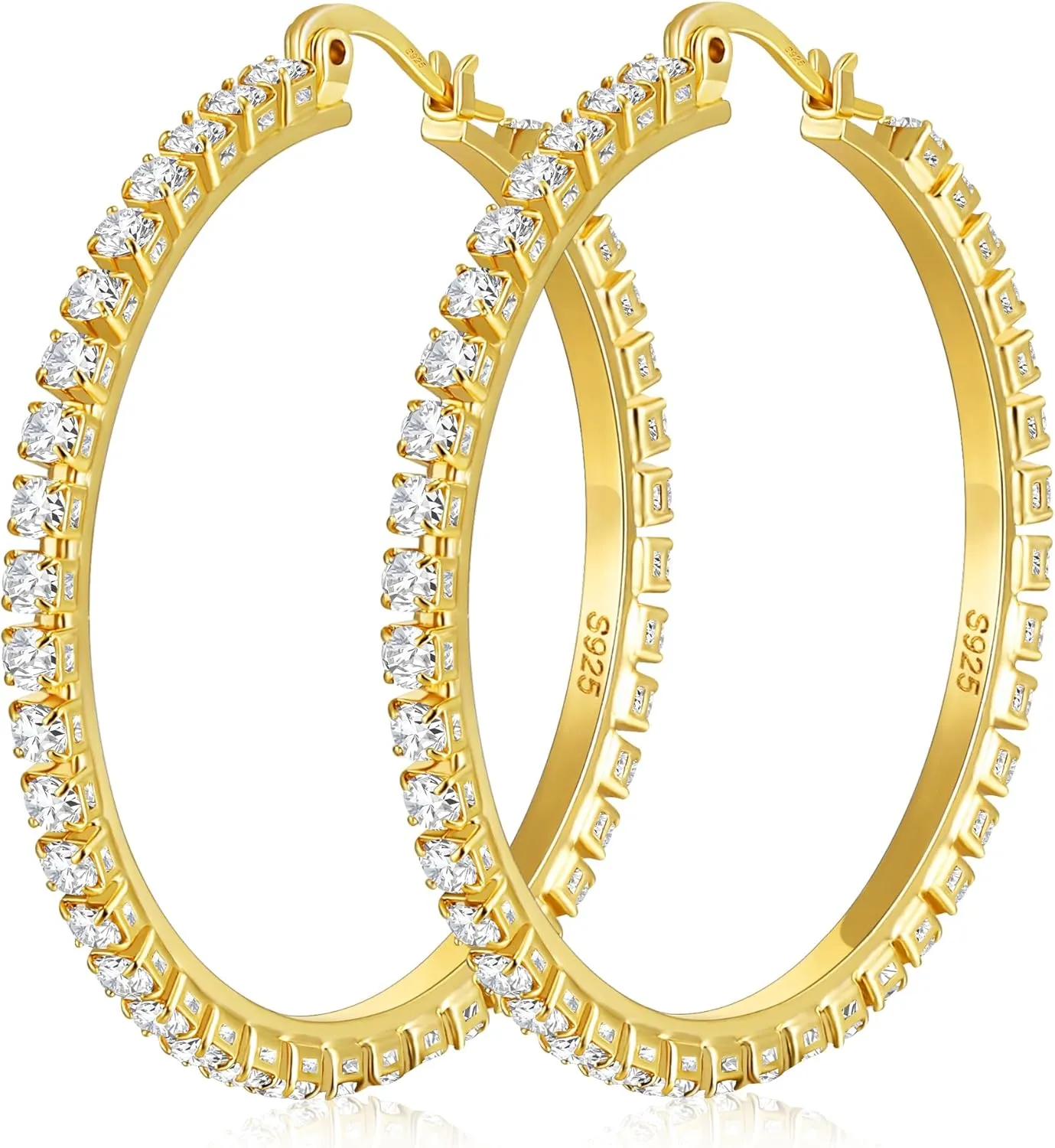 Sterling Silver Rhinestone Hoops Earrings for Women Earrings Hypoallergenic Cubic Zirconia Hoop Earring Lightweight Thin Round Hoops Jewelry Gifts 20/30/40/50/60mm