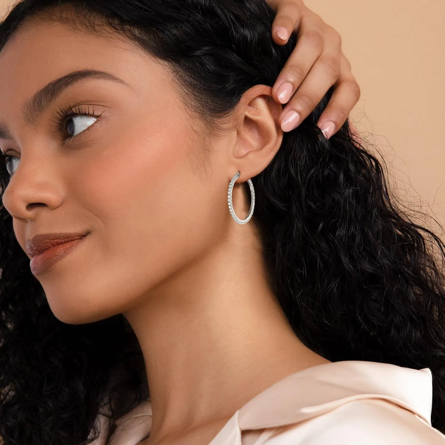 Sterling Silver Rhinestone Hoops Earrings for Women Earrings Hypoallergenic Cubic Zirconia Hoop Earring Lightweight Thin Round Hoops Jewelry Gifts 20/30/40/50/60mm