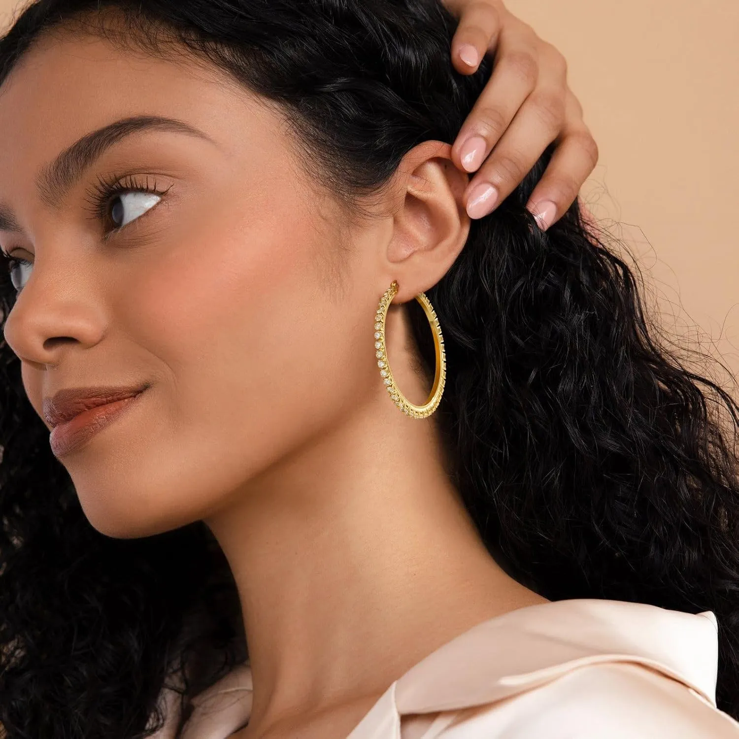 Sterling Silver Rhinestone Hoops Earrings for Women Earrings Hypoallergenic Cubic Zirconia Hoop Earring Lightweight Thin Round Hoops Jewelry Gifts 20/30/40/50/60mm