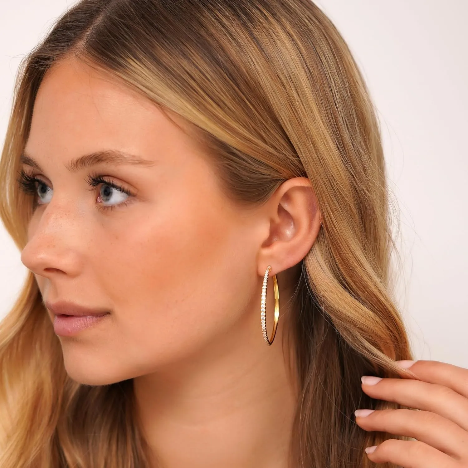 Sterling Silver Rhinestone Hoops Earrings for Women Earrings Hypoallergenic Cubic Zirconia Hoop Earring Lightweight Thin Round Hoops Jewelry Gifts 20/30/40/50/60mm