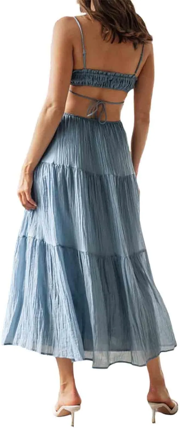 Summer Going Out Floral Swing Boho Maxi Dress Women Casual Sleeveless Loose A-line Ruffle Long Beach Dress