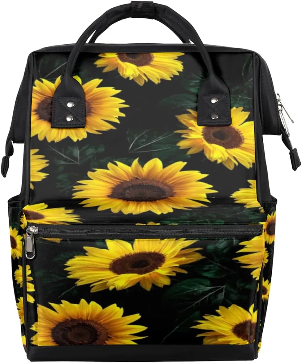 Sunflower Leaves Diaper Bag Tote Large Capacity Waterproof with Adjustable Shoulder Strap and Pram Straps Mommy Bag for Hospital Beach Weekender Travel
