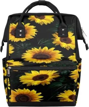 Sunflower Leaves Diaper Bag Tote Large Capacity Waterproof with Adjustable Shoulder Strap and Pram Straps Mommy Bag for Hospital Beach Weekender Travel