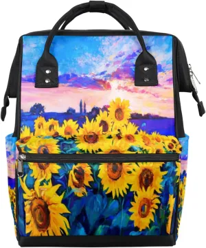 Sunflower Painting Diaper Bag Tote Large Capacity Waterproof with Adjustable Shoulder Strap and Pram Straps Mommy Bag for Hospital Beach Weekender Travel
