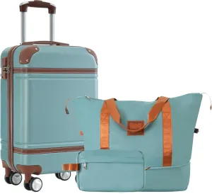 SVRCK Hardshell Luggage Set with Travel Bags, Carry-On Suitcase, Double Spinner Wheels, 20-Inch Size, Green