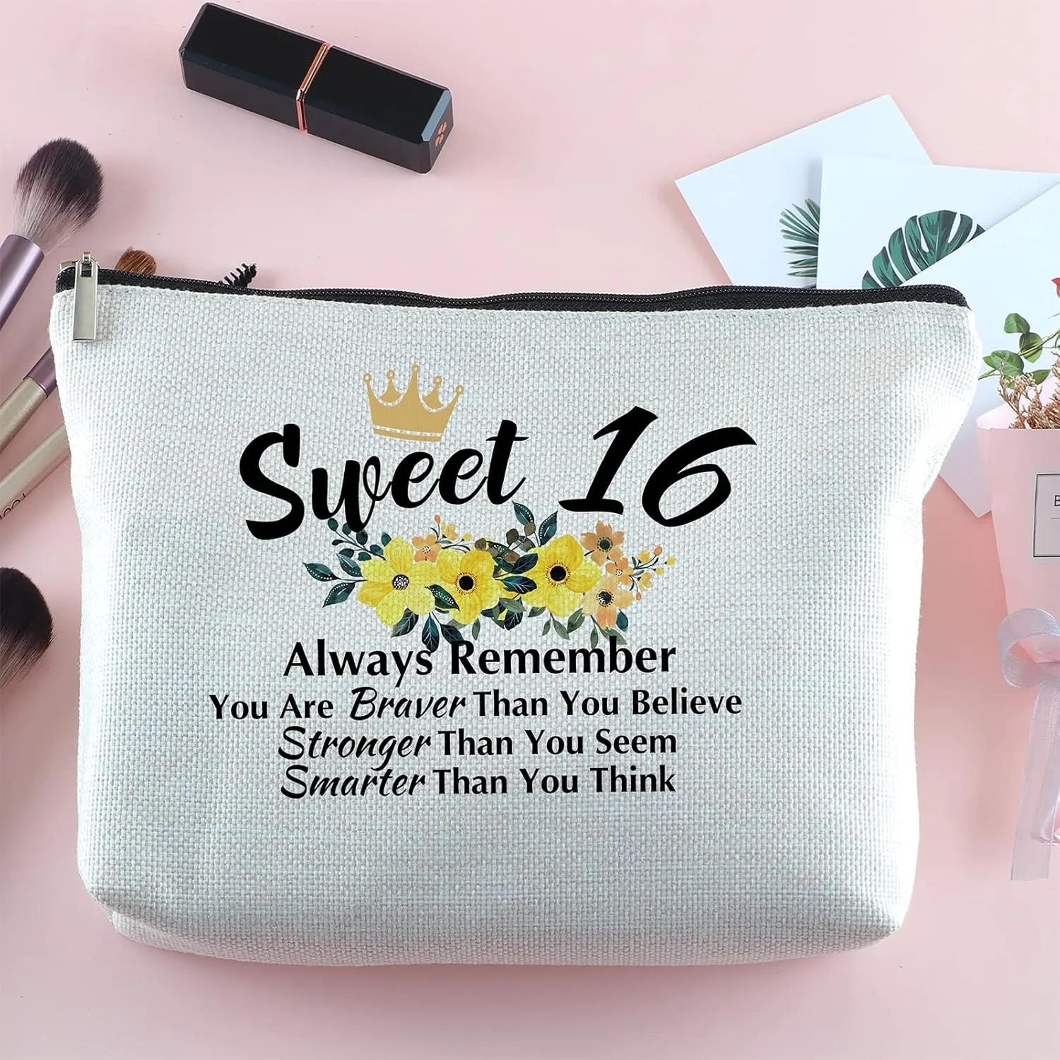 Sweet 16 Gifts for Her Zipper Travel Makeup Bag Sweet Sixteen Gifts for Sister Best Friend Sweet 16 Gifts for Niece Daughter 16th Birthday Gifts Ideas