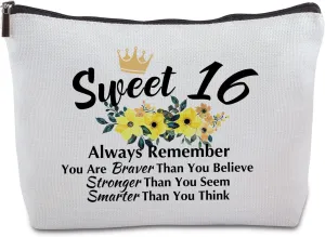 Sweet 16 Gifts for Her Zipper Travel Makeup Bag Sweet Sixteen Gifts for Sister Best Friend Sweet 16 Gifts for Niece Daughter 16th Birthday Gifts Ideas
