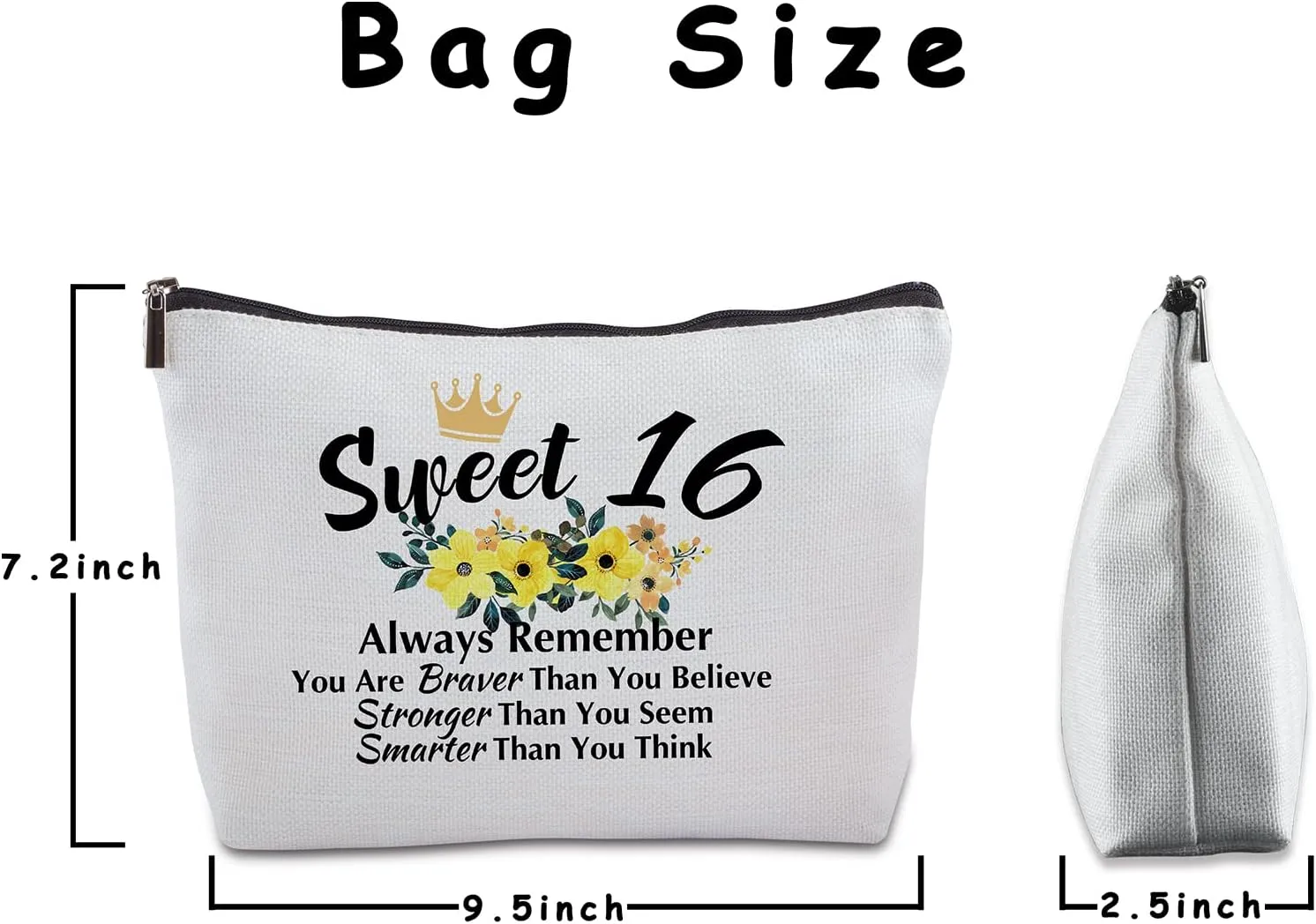 Sweet 16 Gifts for Her Zipper Travel Makeup Bag Sweet Sixteen Gifts for Sister Best Friend Sweet 16 Gifts for Niece Daughter 16th Birthday Gifts Ideas