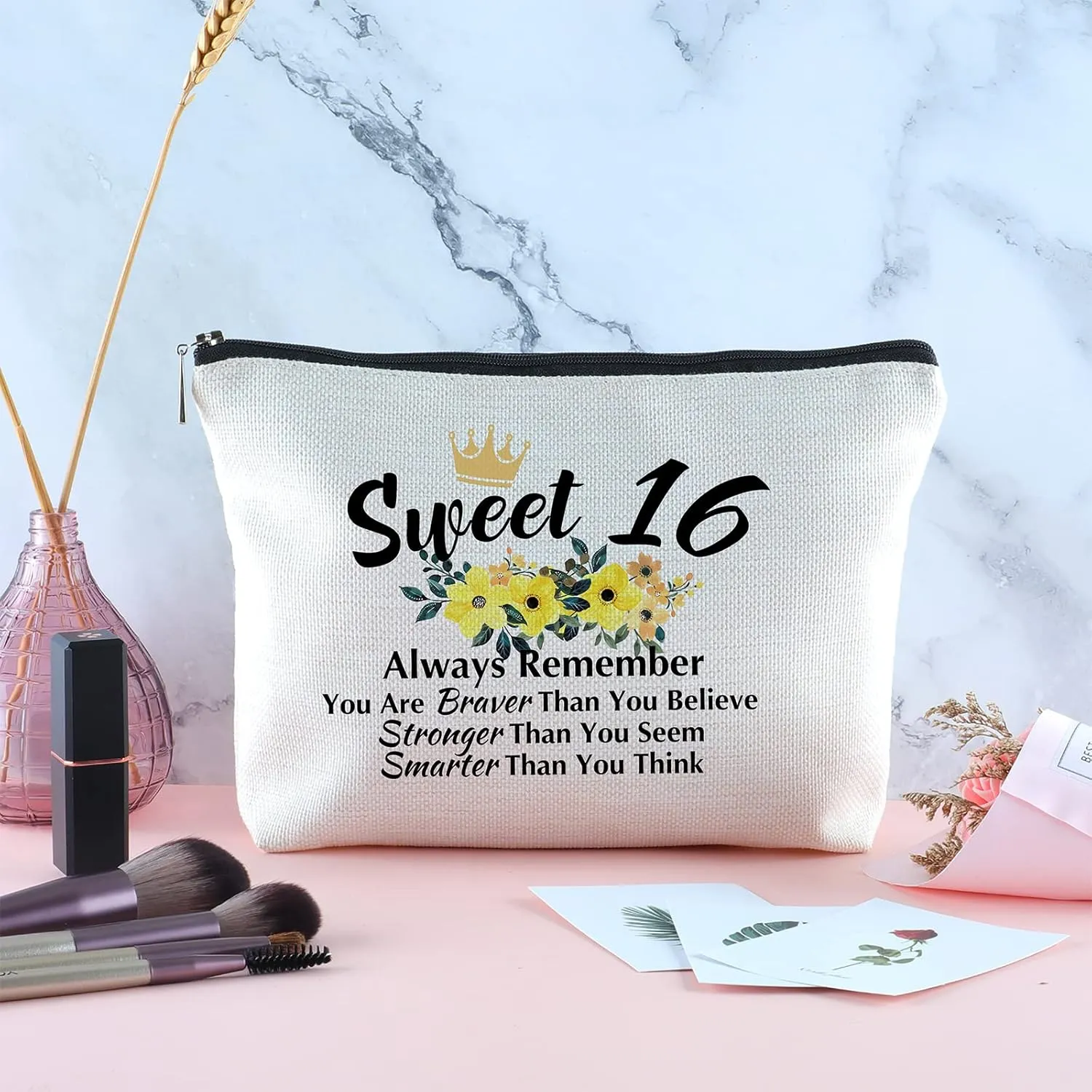 Sweet 16 Gifts for Her Zipper Travel Makeup Bag Sweet Sixteen Gifts for Sister Best Friend Sweet 16 Gifts for Niece Daughter 16th Birthday Gifts Ideas