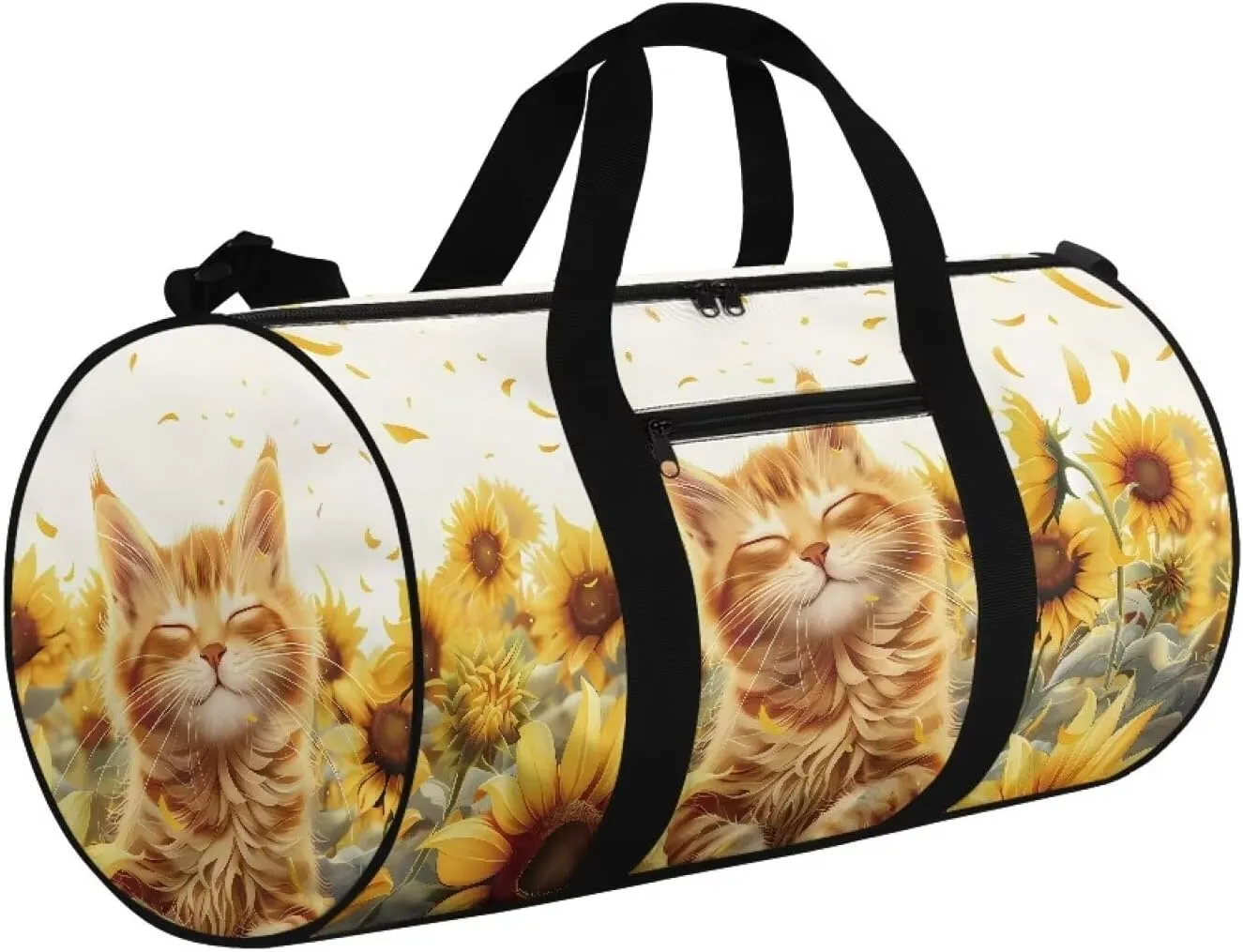 Talayituse Cat Sunflower Print Gym Bag for Women Duffel Bag Waterproof Weekender Bag with Front Zipper Pocket Lightweight Shoulder Bag Portable Croosbody Bag Swim Bag for Soccer Football Baseball