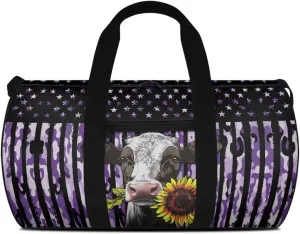 Talayituse Cow Sunflower Print Gym Bag for Men Women Camouflage American Flag Pattern Duffel Bag Zipper Gym Duffel Bag Portable Gym Yoga Bag Overnight Weekender Bag with Front Pocket and Inner Pocket