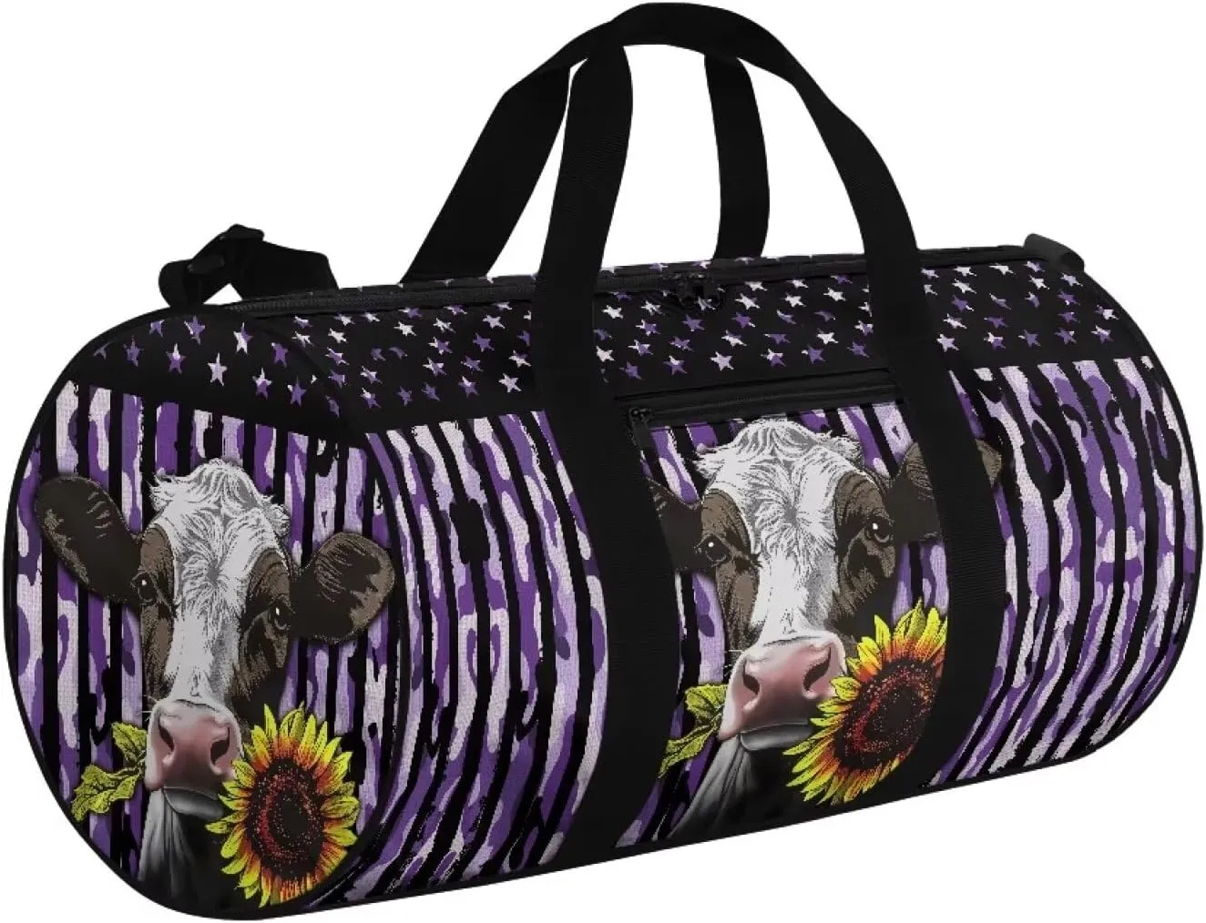 Talayituse Cow Sunflower Print Gym Bag for Men Women Camouflage American Flag Pattern Duffel Bag Zipper Gym Duffel Bag Portable Gym Yoga Bag Overnight Weekender Bag with Front Pocket and Inner Pocket