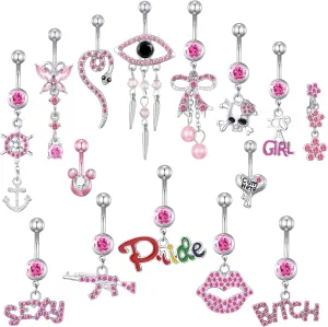TAMHOO 15PCS 14G Stainless Steel Belly Button Rings for Women with AAA Cubic Zirconia
