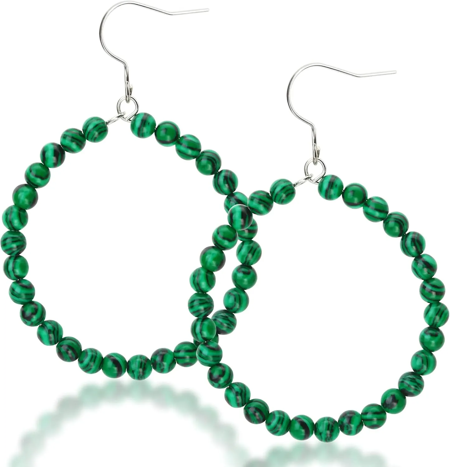 TGNEL Bead Dangle Hoop Titanium Earrings for Women Sensitive Ears, Simulated Turquoise/Malachite Round Beaded Earrings Hoops Handmade Bohemia Summer Beach Earring Jewelry