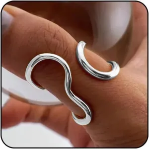Thumb Rings for Women Chunky Gold Rings for Women Non Tarnish Stainless Steel Adjustable Rings Thumb Silver Rings for Women Wave Curve Ring Dainty Unique Rings