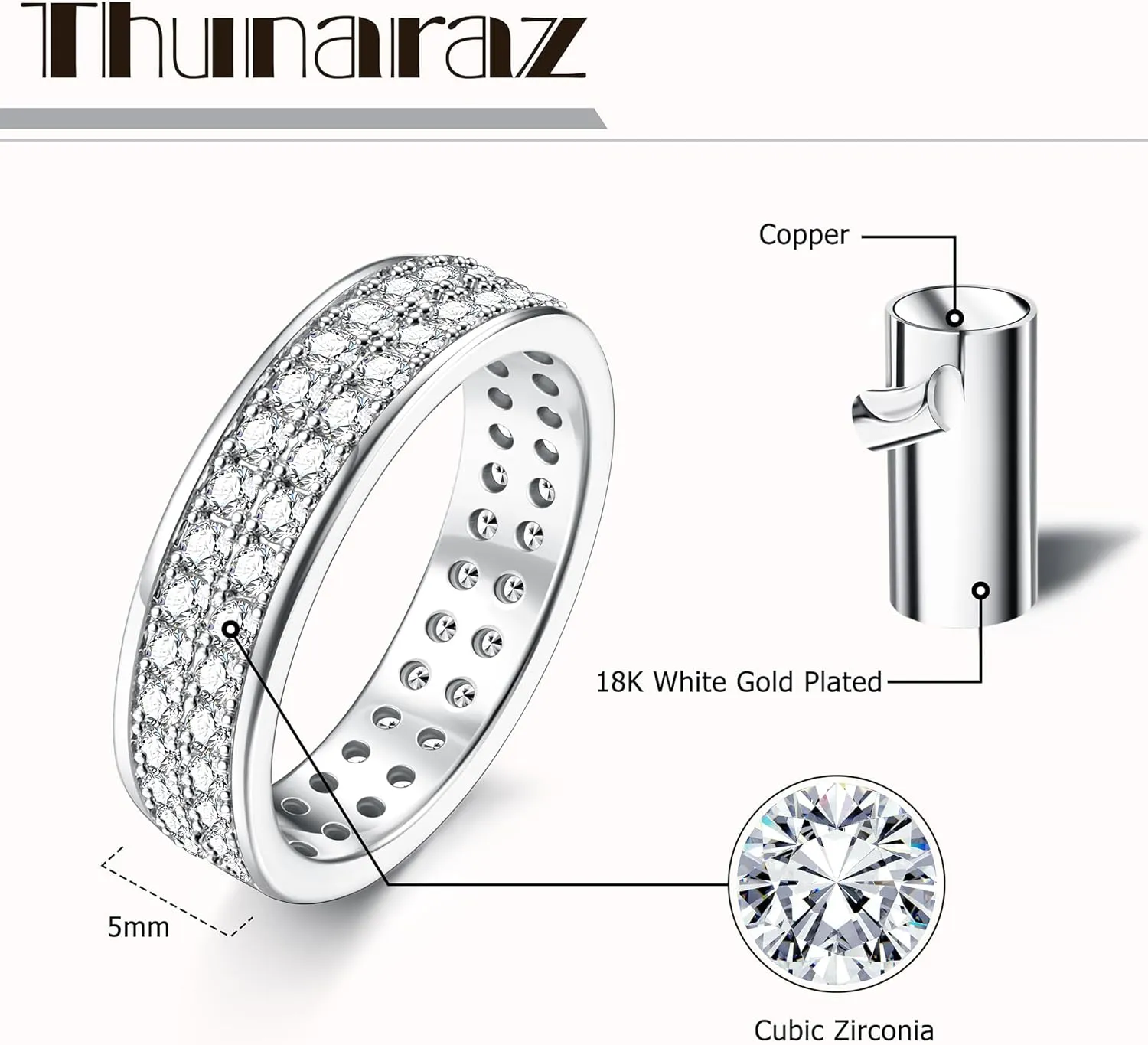 THUNARAZ 18K Gold Plated Dainty Stacked Rings Women Elegant Stackable Ring Sets for Women Gold Cubic Zirconia Thumb Rings Gold Silver Non Tarnish Wedding Bands Promise Stacking Ring Jewelry
