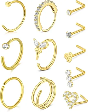 TOKRING 20G Nose Rings Hoops Nose Rings Studs for Nose Piercings Surgical Steel Nose Piercing jewelry for Women Men