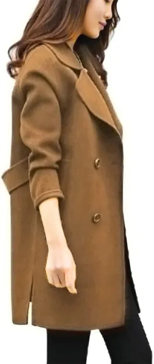 Trench Coats for Women Wool Blend Double Breasted Notched Lapel Collar Pea Coat Side Split Business Casual Outerwear