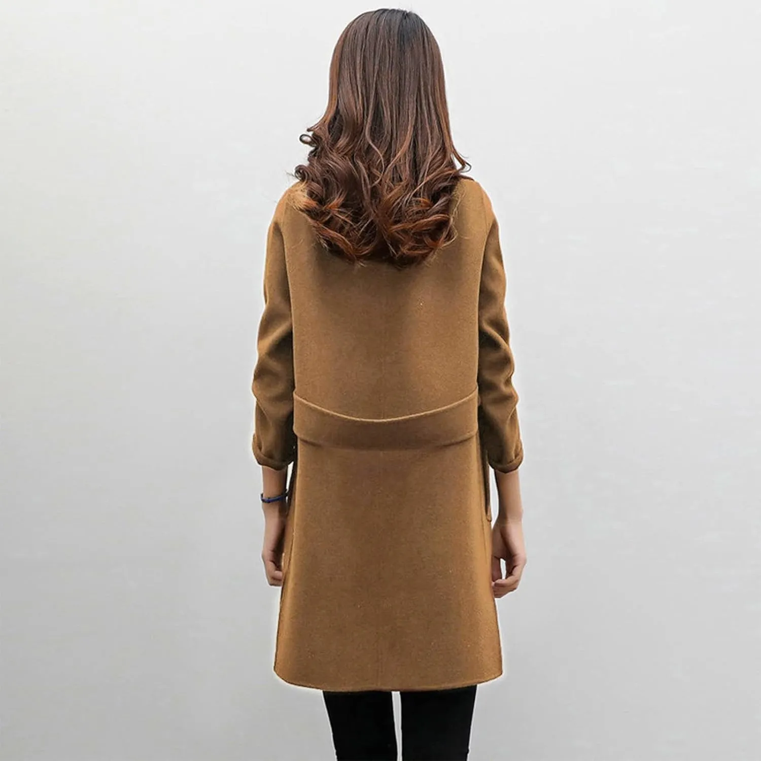 Trench Coats for Women Wool Blend Double Breasted Notched Lapel Collar Pea Coat Side Split Business Casual Outerwear