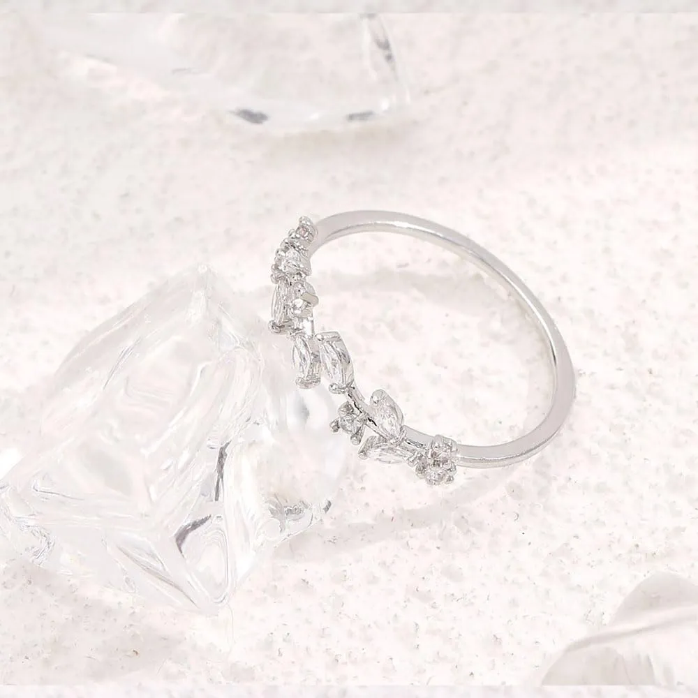 Trendy Open Leaf Ring for Women, Branch Leaves Band Stacking Finger Ring, 14K Gold Cubic Zirconia Plated Open Ring