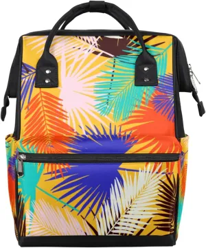 Tropical Palm Leaves Diaper Bag Tote Large Capacity Waterproof with Adjustable Shoulder Strap and Pram Straps Mommy Bag for Hospital Beach Weekender Travel