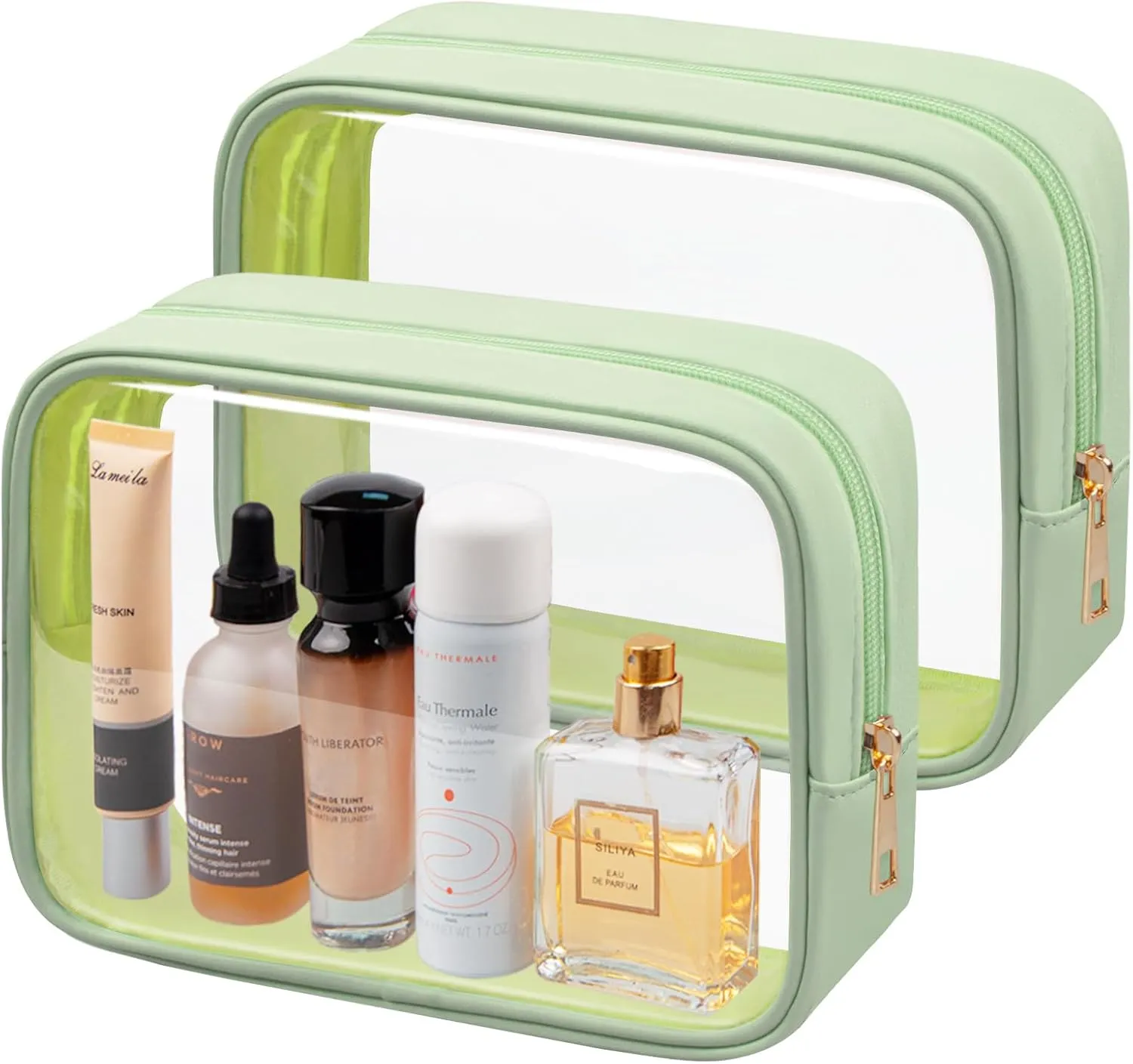 TSA Toiletry Bag Clear Makeup Bag Travel Essentials Cosmetic Bag for Men and Women Green 2Pcs