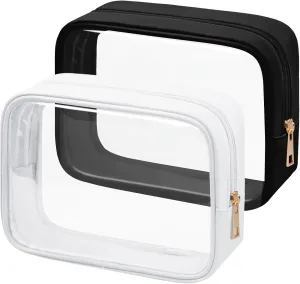 TSA Toiletry Bag Clear Makeup Bag Travel Essentials Cosmetic Bag for Men and Women(Black White)