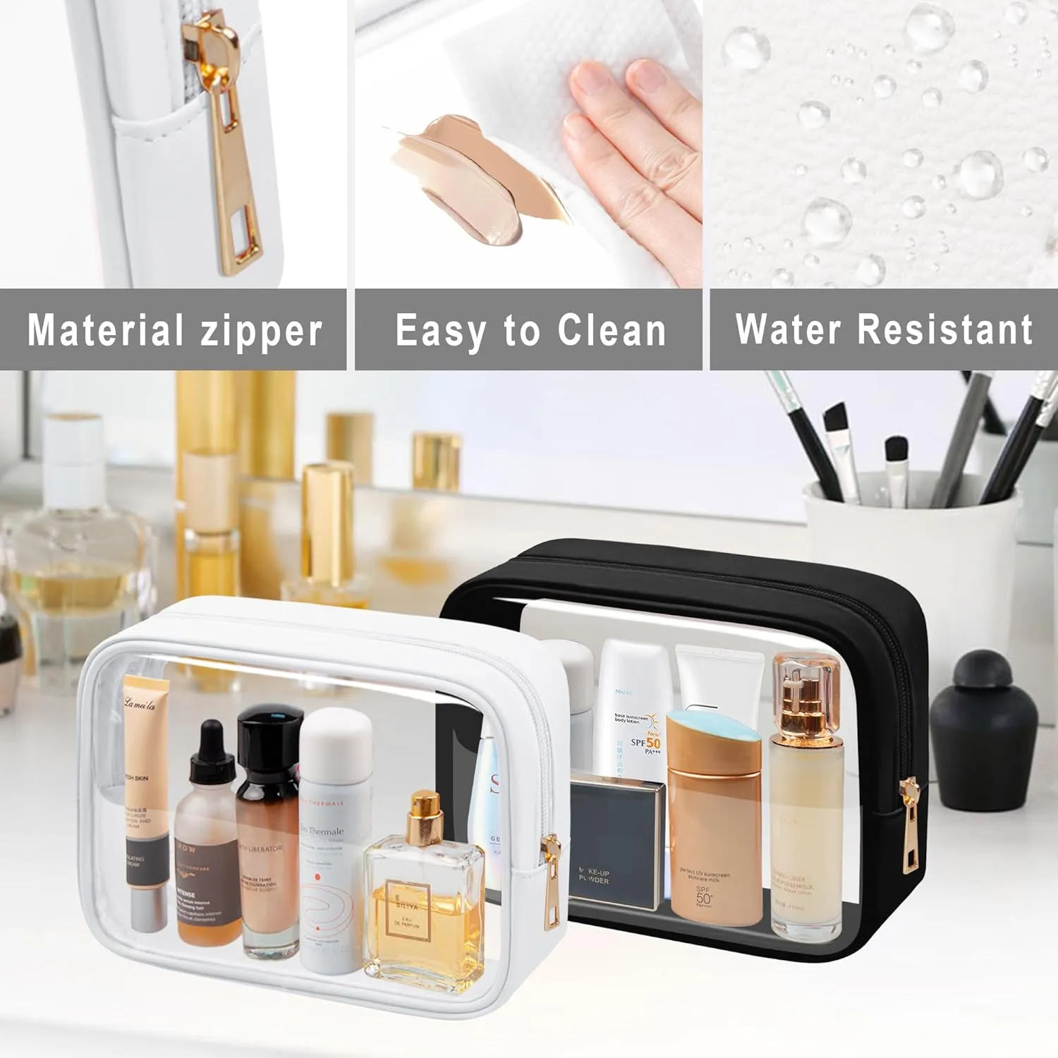TSA Toiletry Bag Clear Makeup Bag Travel Essentials Cosmetic Bag for Men and Women(Black White)