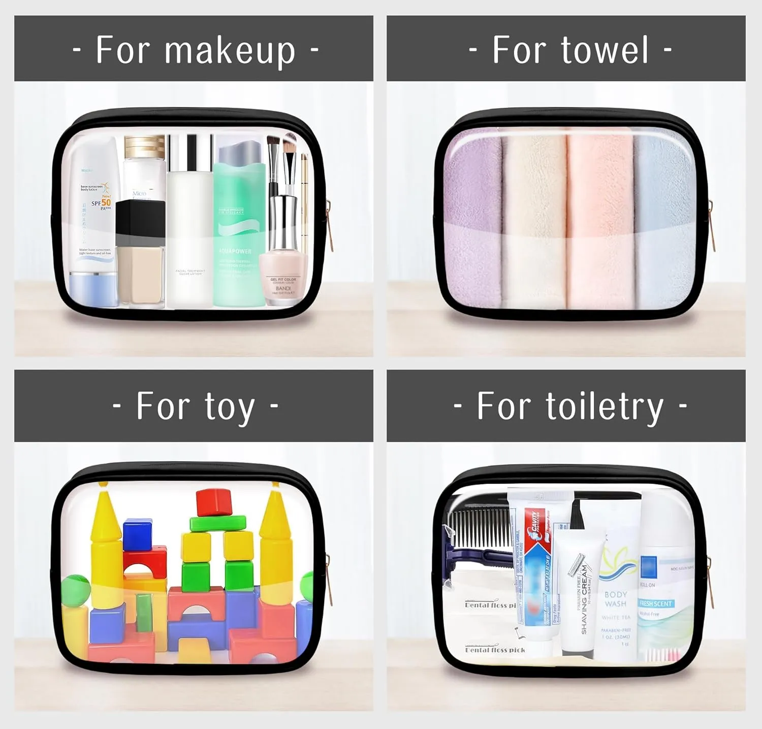 TSA Toiletry Bag Clear Makeup Bag Travel Essentials Cosmetic Bag for Men and Women(Black White)