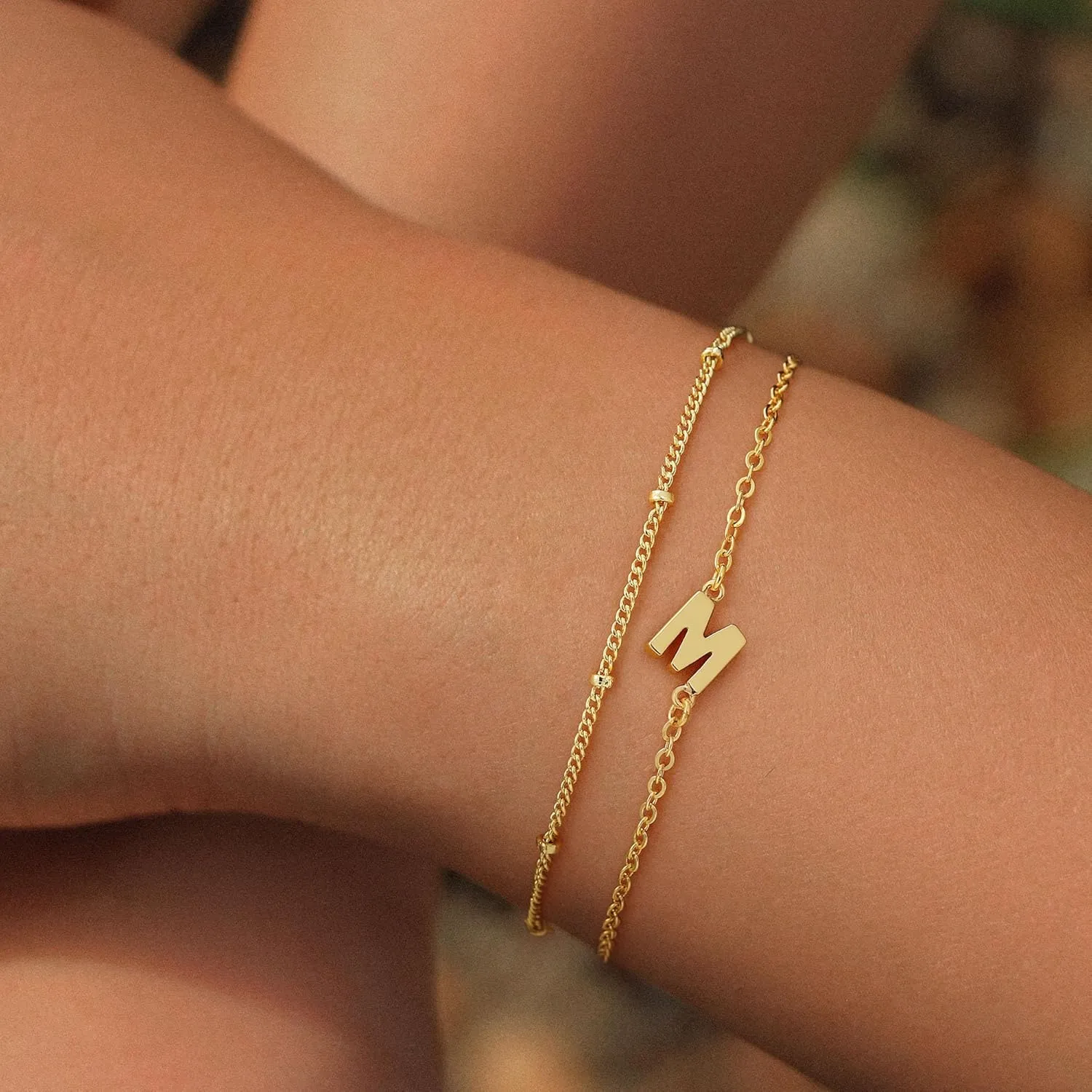 Turandoss Gold Initial Bracelets for Women Trendy - 18K Real Gold Plated Layered Letter A-Z Initial Bracelets Dainty 26 Alphabet Monogram Gold Bracelets for Women Jewelry Gifts Womens Gold Bracelets