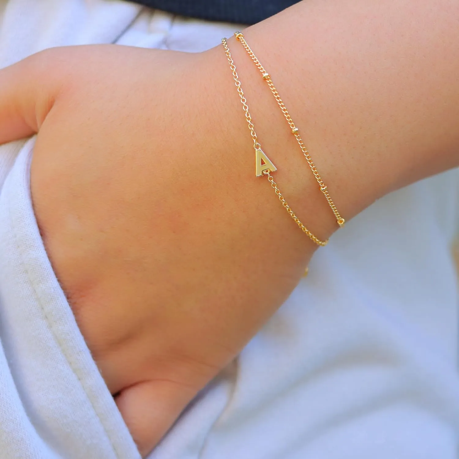 Turandoss Gold Initial Bracelets for Women Trendy - 18K Real Gold Plated Layered Letter A-Z Initial Bracelets Dainty 26 Alphabet Monogram Gold Bracelets for Women Jewelry Gifts Womens Gold Bracelets