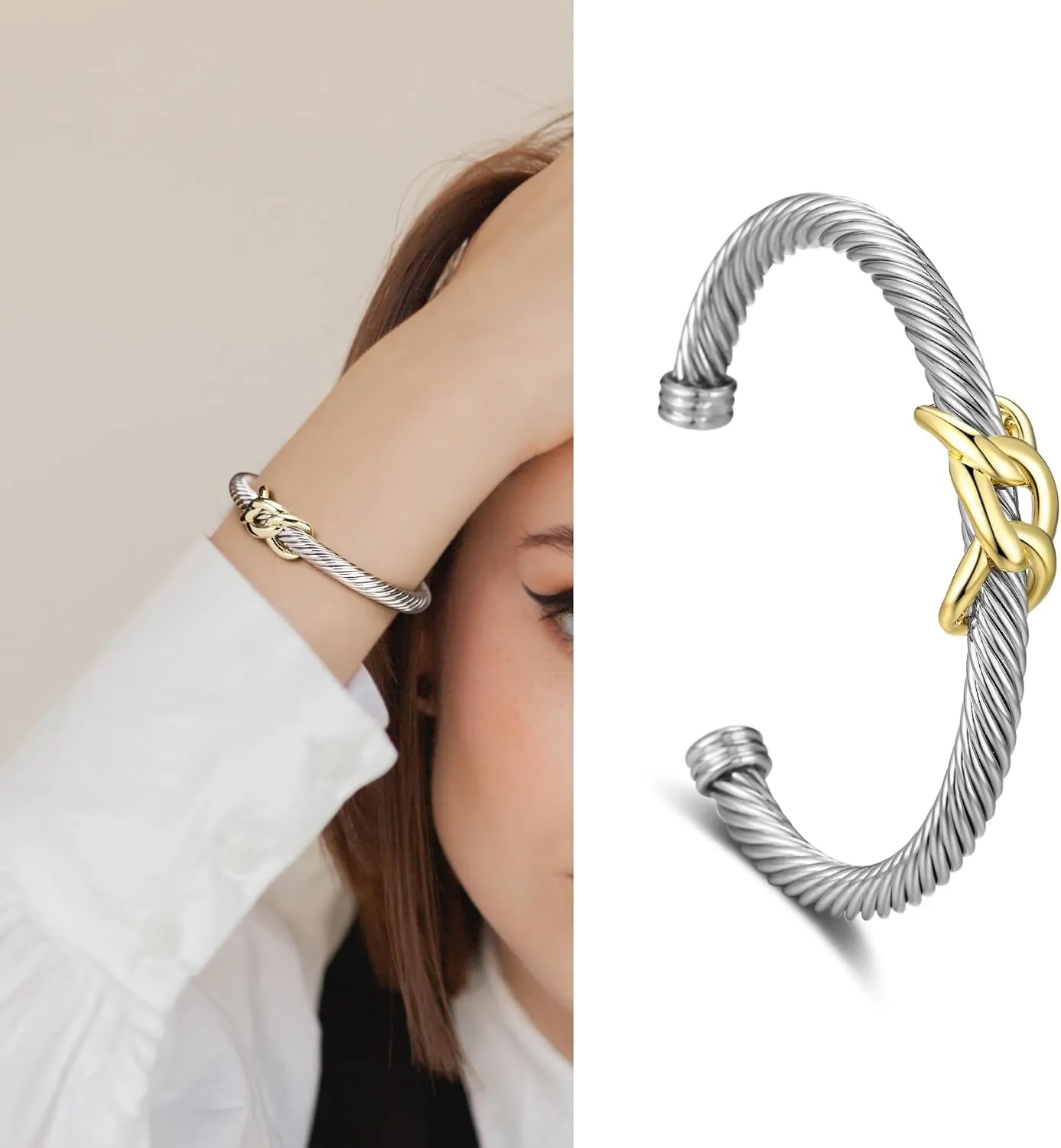 Twisted Cable Bracelet for Women Fashion Wire Cuff Dupes Bracelet Adjustable Bangle Jewelry Gifts for Her