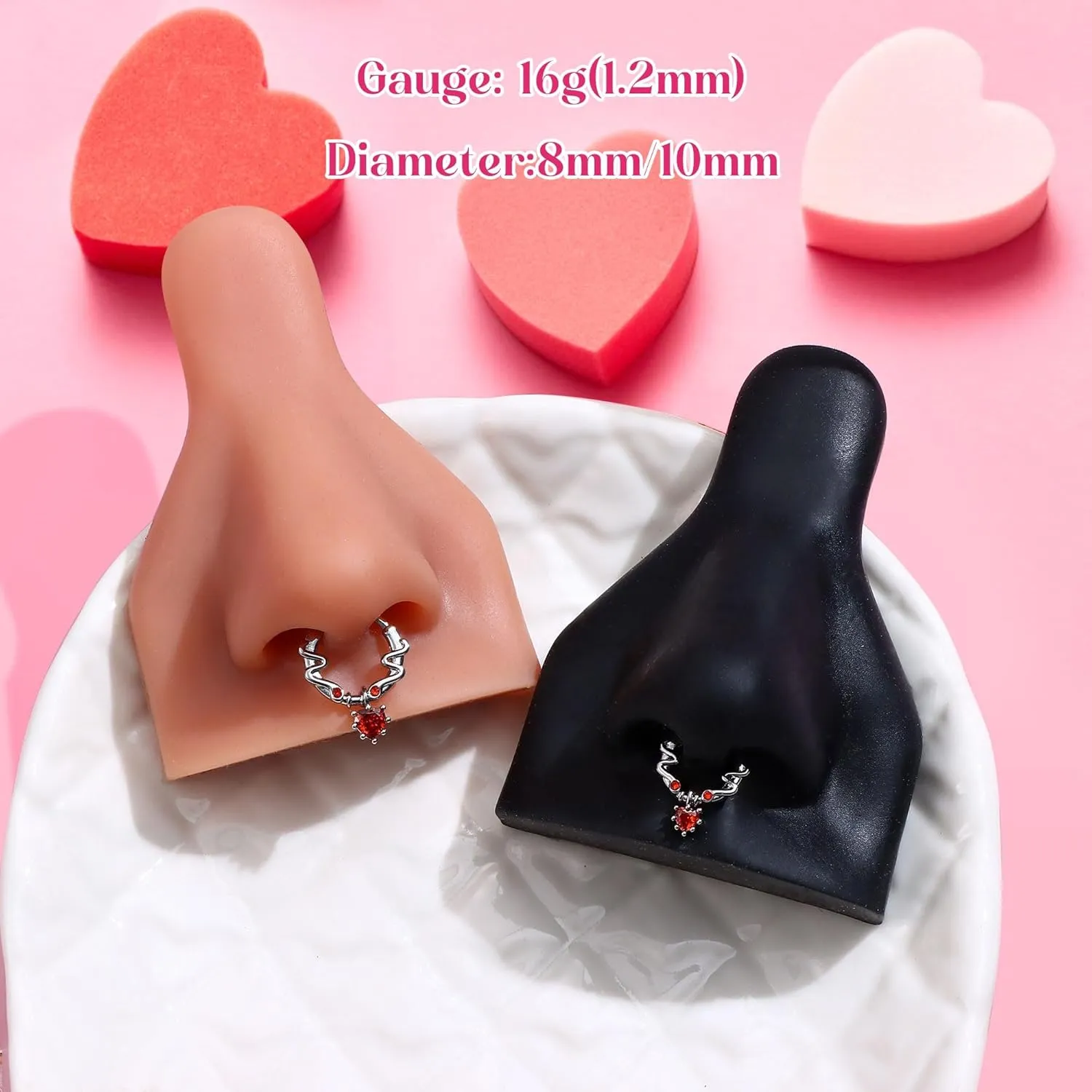 UBGICIG 16G Silver/Gold/Black Rose Septum Rings Heart CZ Hinged Nose Rings Hoops Stainless Steel Daith Piercing Jewelry Helix Tragus Conch Earrings Septum Clicker Nose Piercings for Women 8mm 10mm