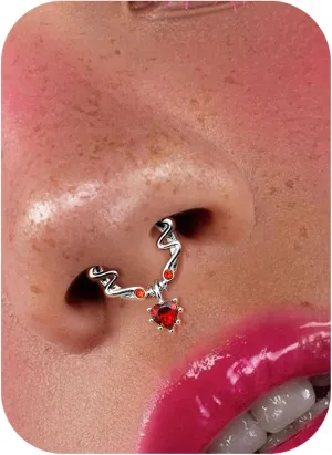 UBGICIG 16G Silver/Gold/Black Rose Septum Rings Heart CZ Hinged Nose Rings Hoops Stainless Steel Daith Piercing Jewelry Helix Tragus Conch Earrings Septum Clicker Nose Piercings for Women 8mm 10mm